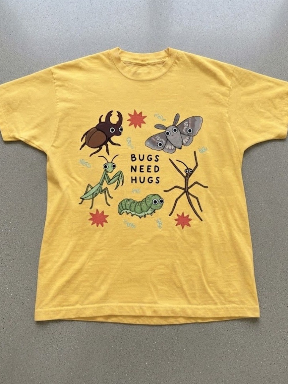 Cute Bugs Need Hugs Graphic Tee Yellow Gildan T-Shirt